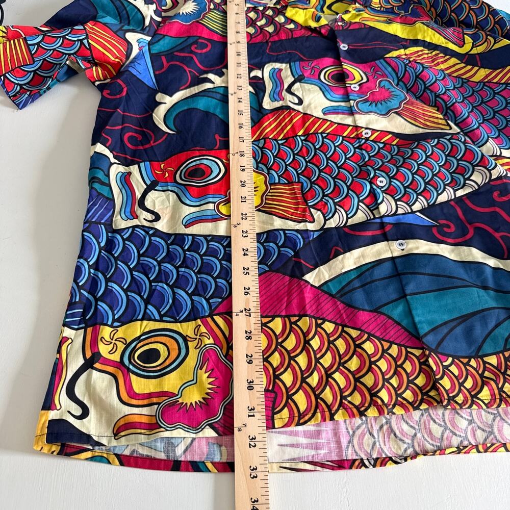 Japanese Koinobori Hawaiian Tropical Shirt Men's Size 3XL 100% Cotton Fish - Picture 6 of 16